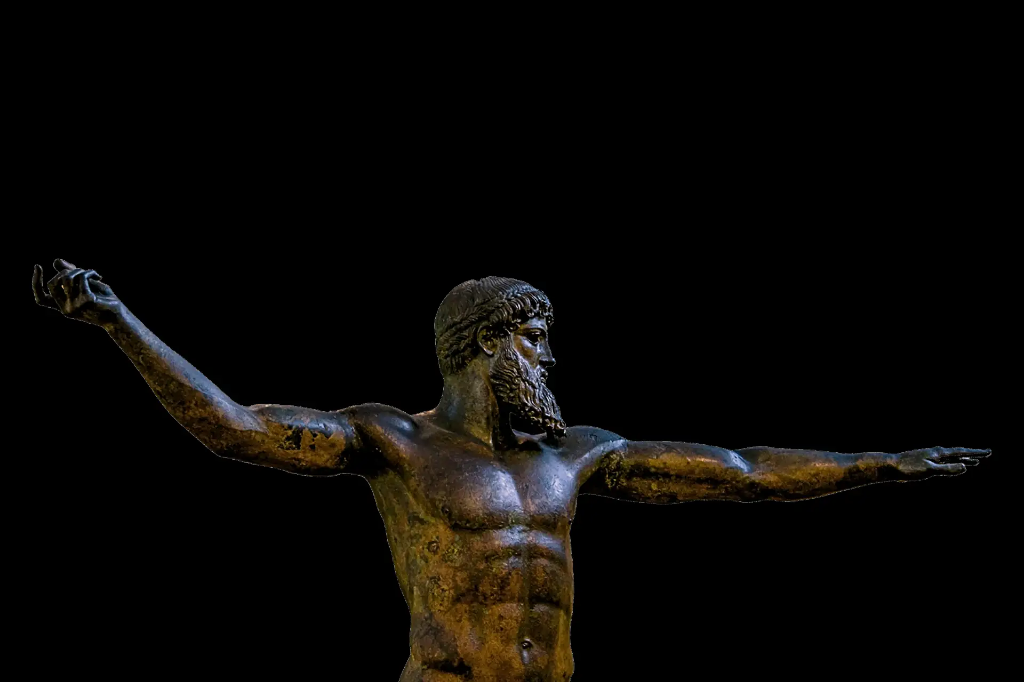 Classical bronze statue with arms outstretched
